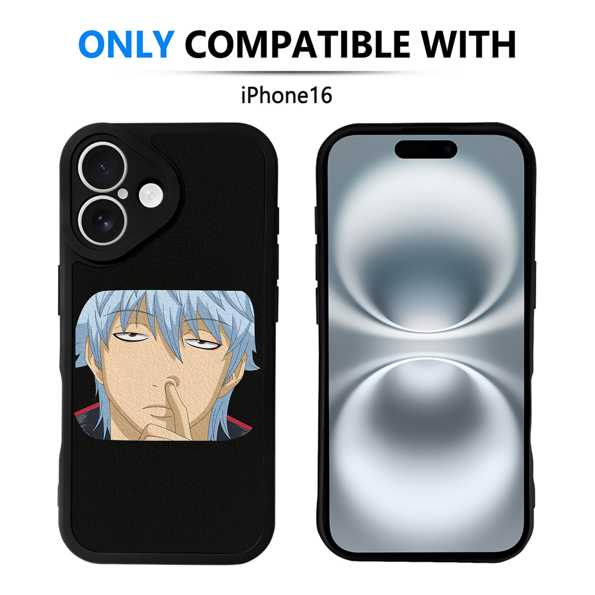 （画像用） ぎんたま 坂田銀時（さかたぎんとき） 神楽 志村新八（しむら しんぱち） GINTAMA Sakata Gintoki Kagura Shimura Shinpachi 【iPhone 16シリーズ対応】シリコンスマホケース（レザー調） 材質：シリコン